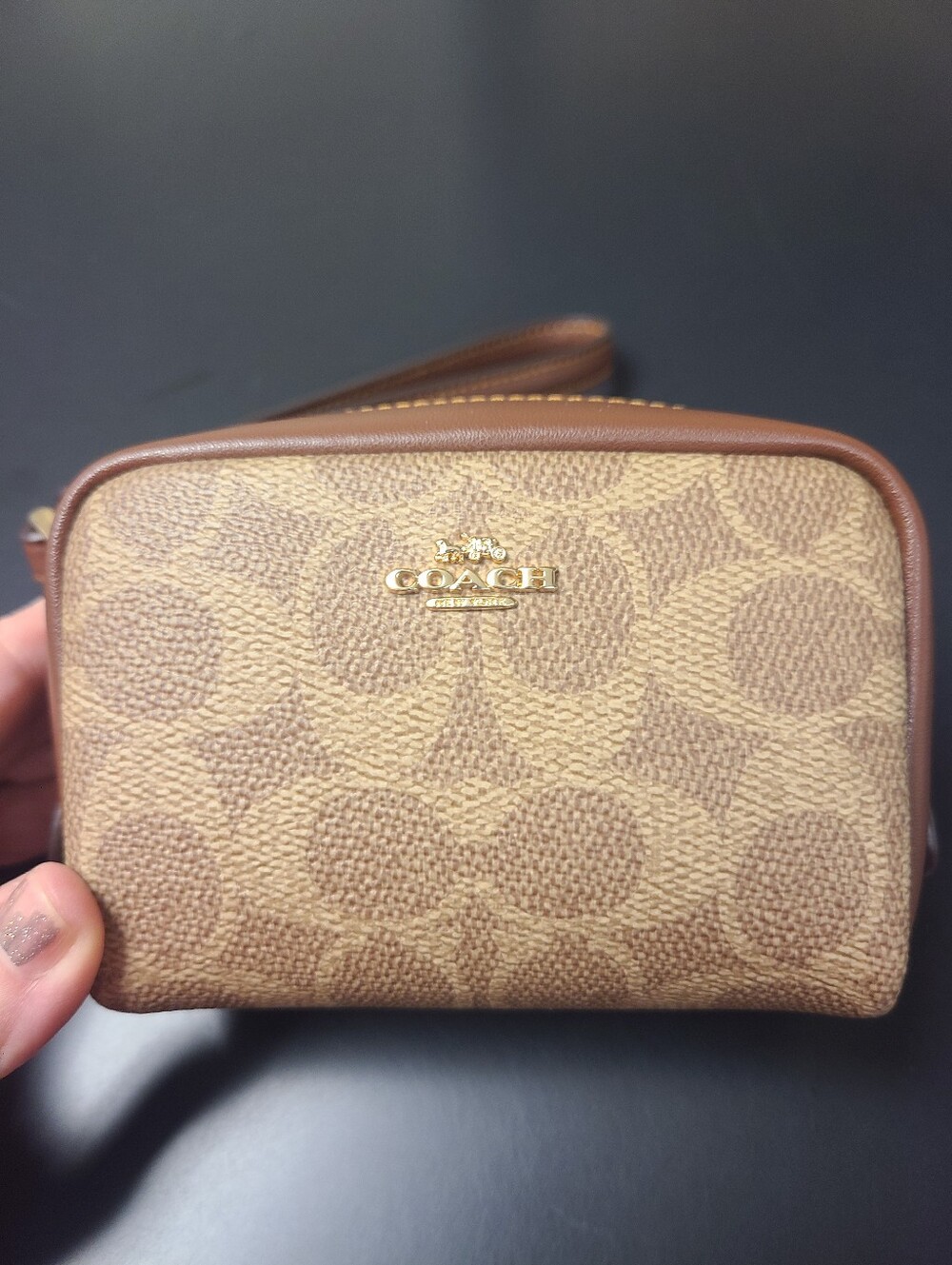 Coach Tan and Brown Signature Canvas Pouch Wristlet NWT - Picture 4 of 9